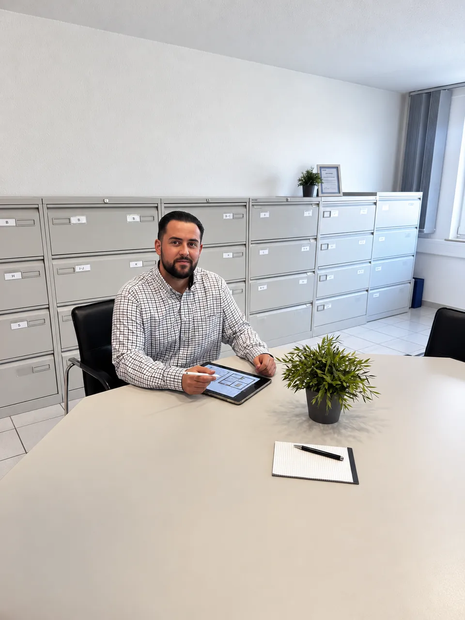 Nandino Donnarumma am Besprechungstisch mit Tablet